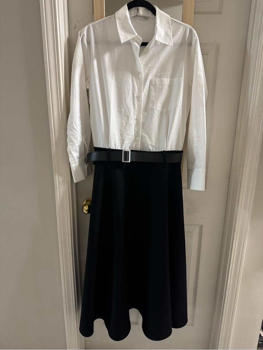 Zara White Shirt and black skirt combined dress with belt NWT
